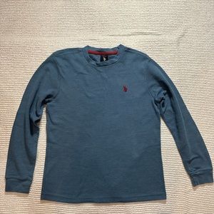 U.S. Polo Assn. Men's Long Sleeve Crew Neck Solid Thermal Shirt, Blue, Sz Small
